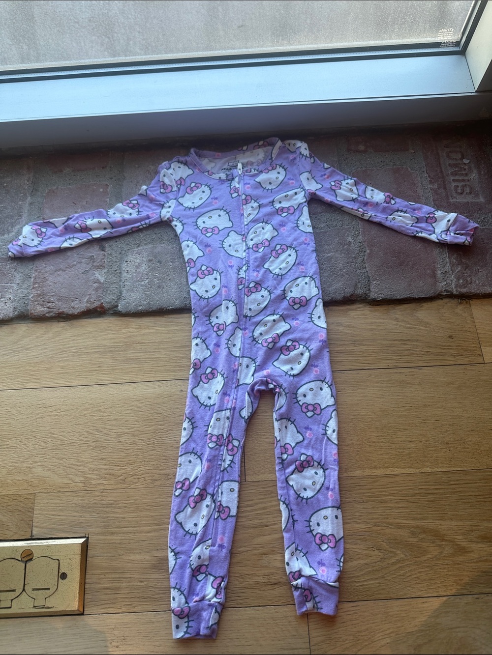 Hello Kitty Lavender Printed Zip-Up Kids One-Piece Footie Pajamas